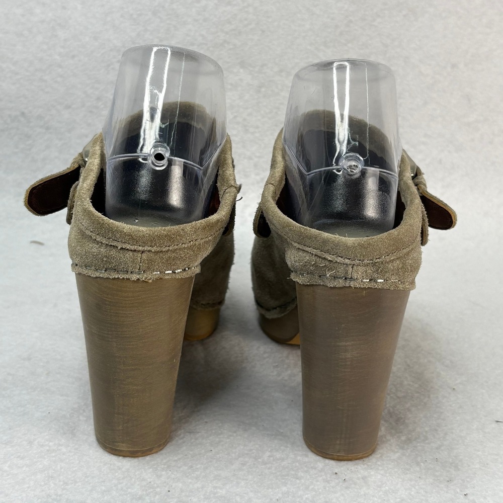 Jeffrey Campbell Womens Sz 8 Taupe Suede Clog Buckle Accent Heeled Mules Shoes - Picture 6 of 8